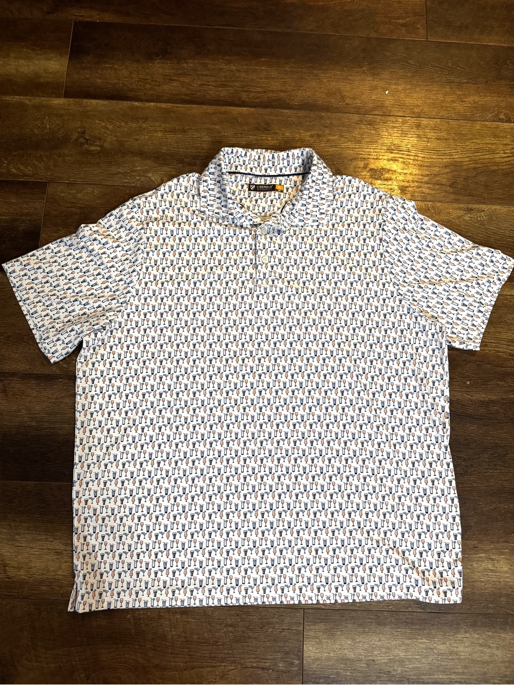 Men's Cremiex Performance White Polo Shirt with Cocktail glasses
